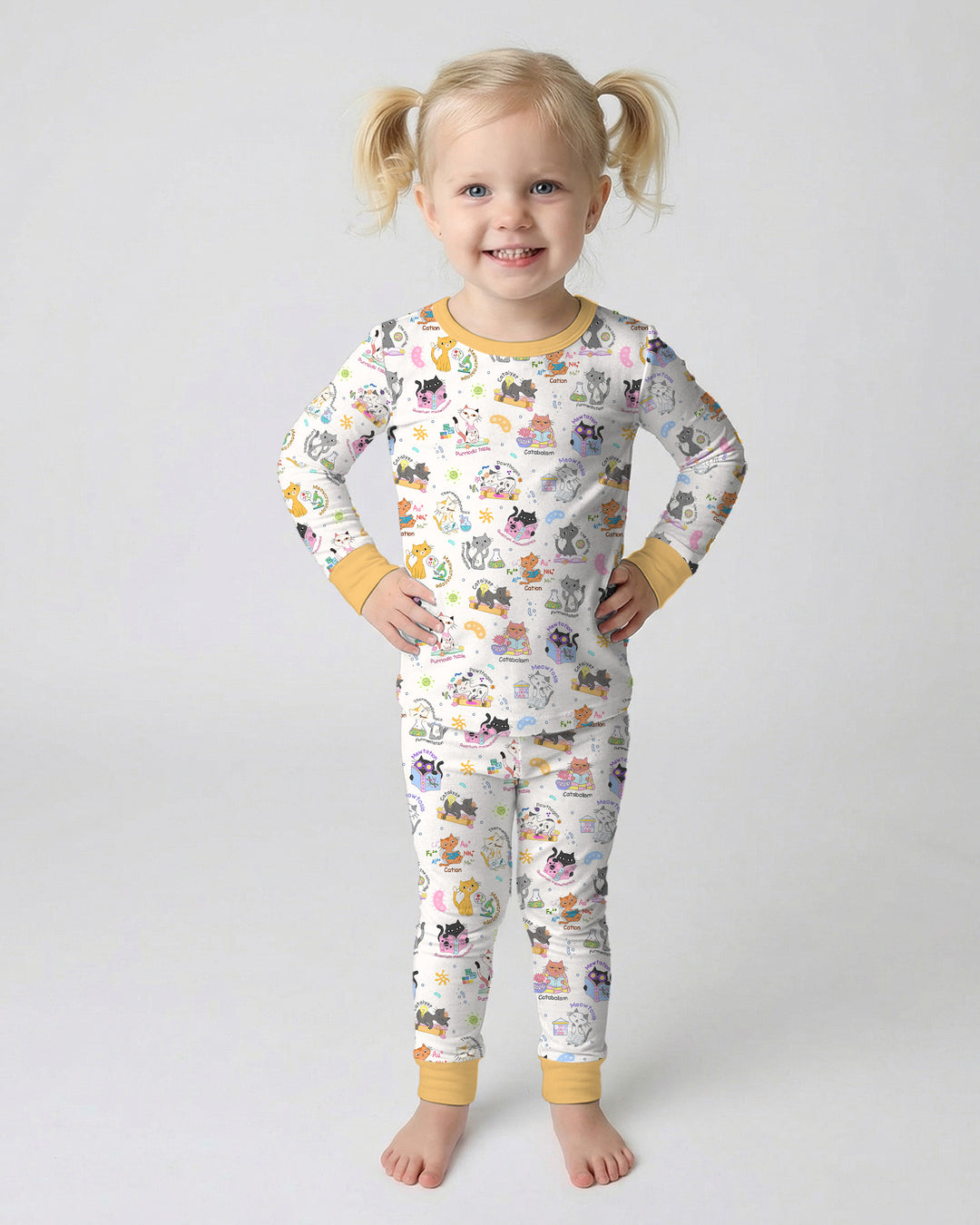 Funny Cat Love Scientist Bamboo Two Piece Long Sleeve Pajama Set