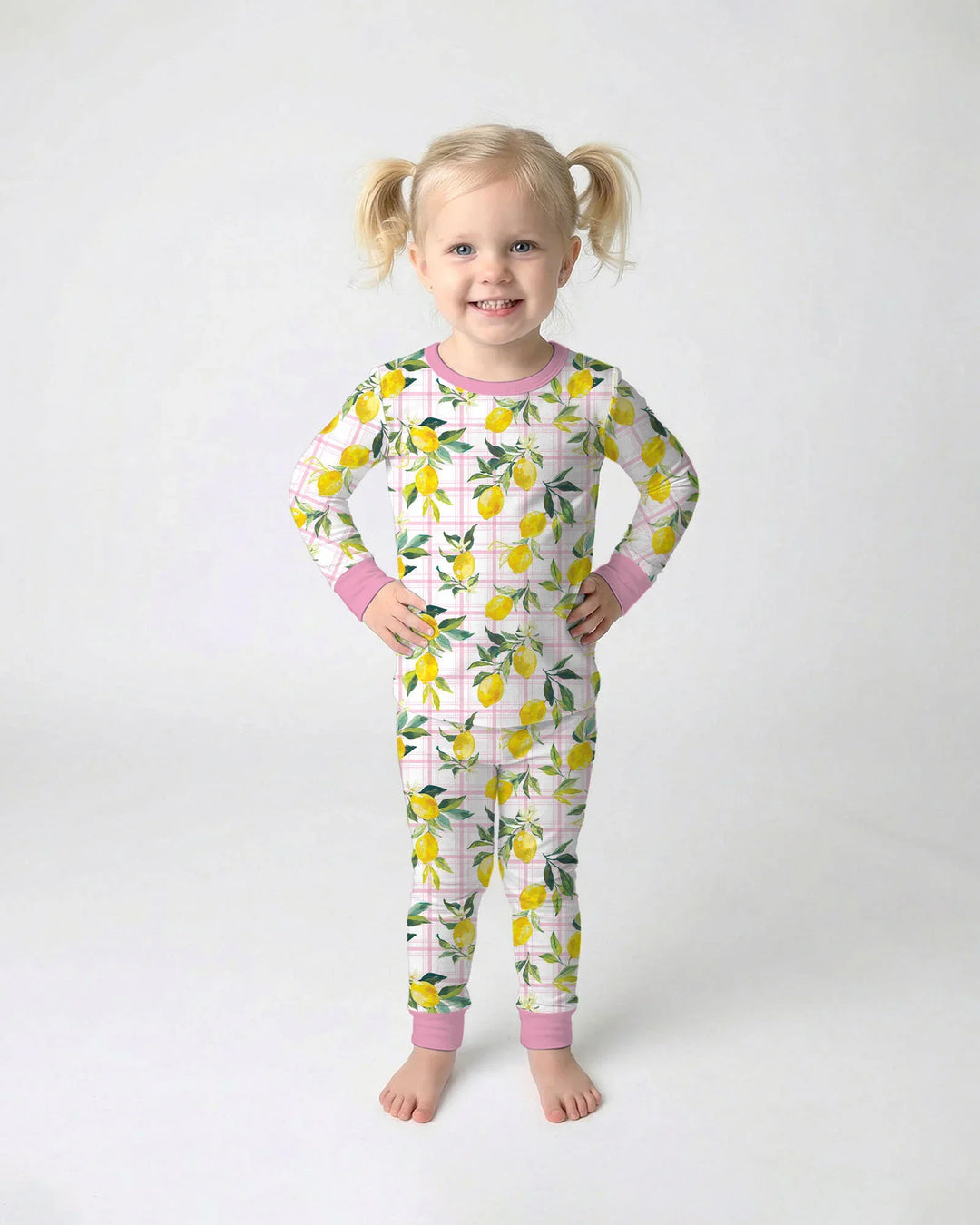 Mediterranean Lemons Family Matching Bamboo Two Piece Long Sleeve Pajama Set