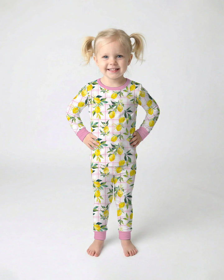 Mediterranean Lemons Family Matching Bamboo Two Piece Long Sleeve Pajama Set