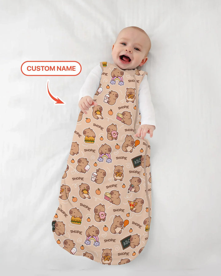 Custom Name Cute Capybara Bamboo Sleep Bag