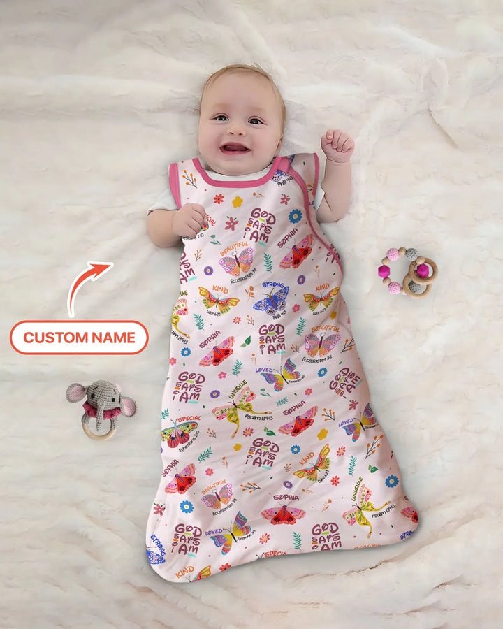 Nombre Personalizado Dios dice que soy Mariposa Bambú Saco de Dormir