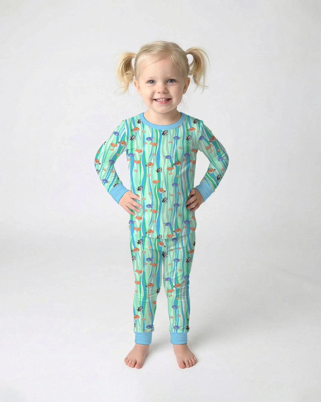 Custom Name Summer Beach Bamboo Two Piece Long Sleeve Pajama Set
