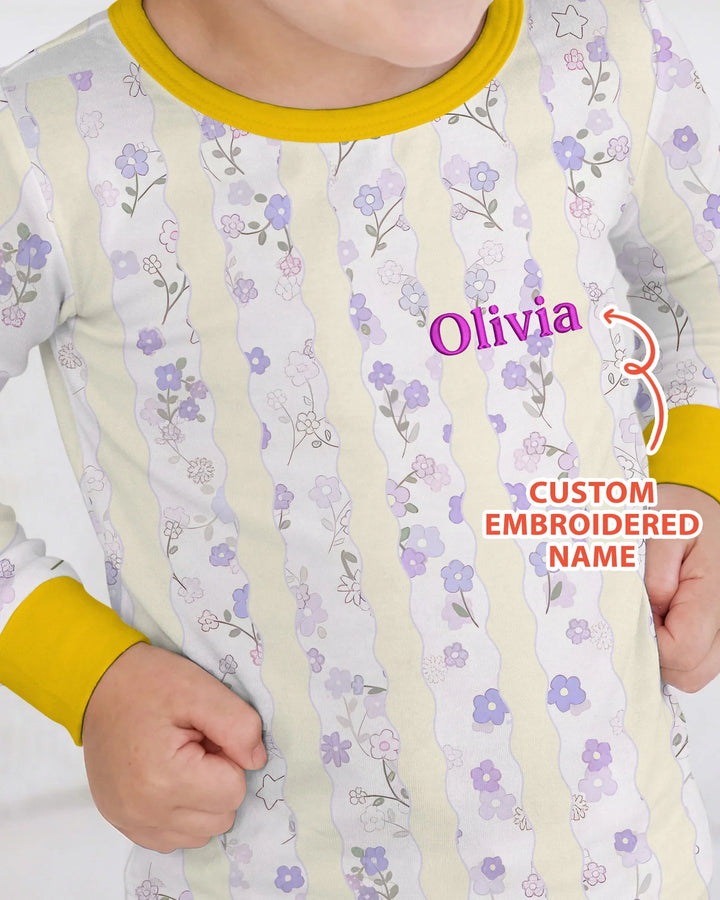 Custom Embroidered First Mother's Day Mommy And Me Bamboo Two Piece Long Sleeve Pajama Set