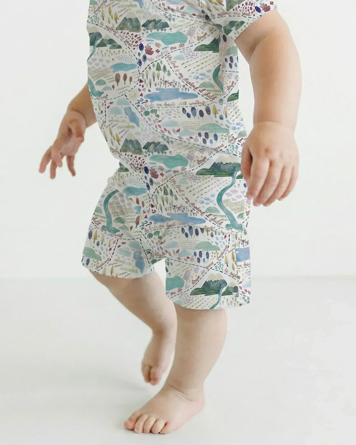 Whimsical Psalms 23 Map Two Piece Short Sleeve Shorts Pajama Set