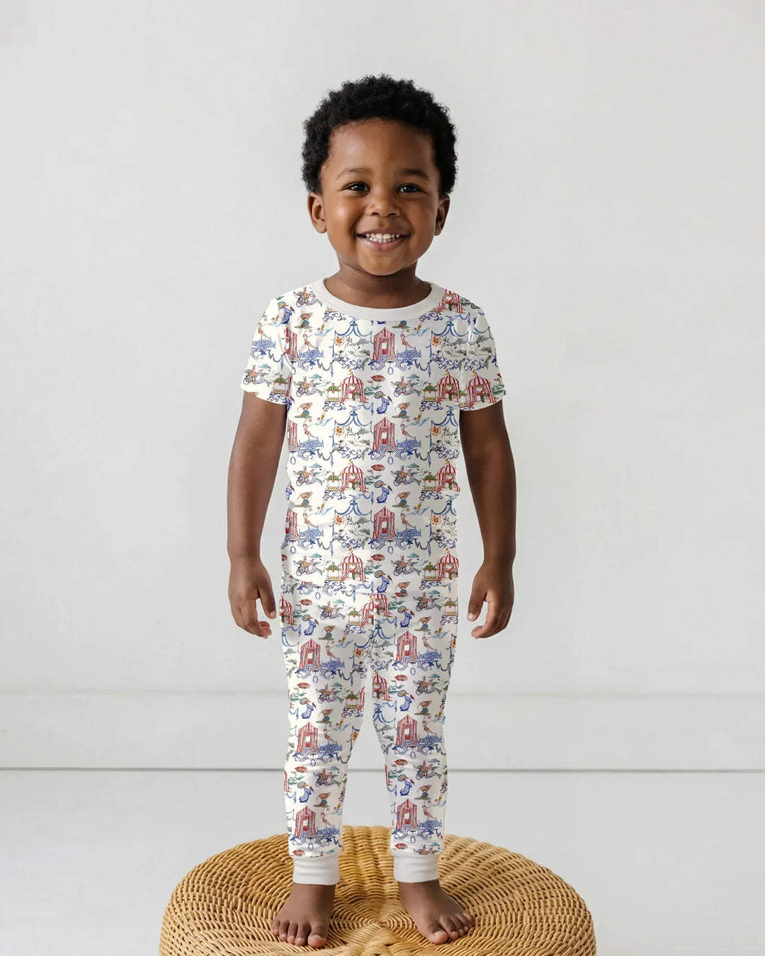 Vintage Lousiana Circus Toile Family Matching Bamboo Two Piece Short Sleeve Pajama Set