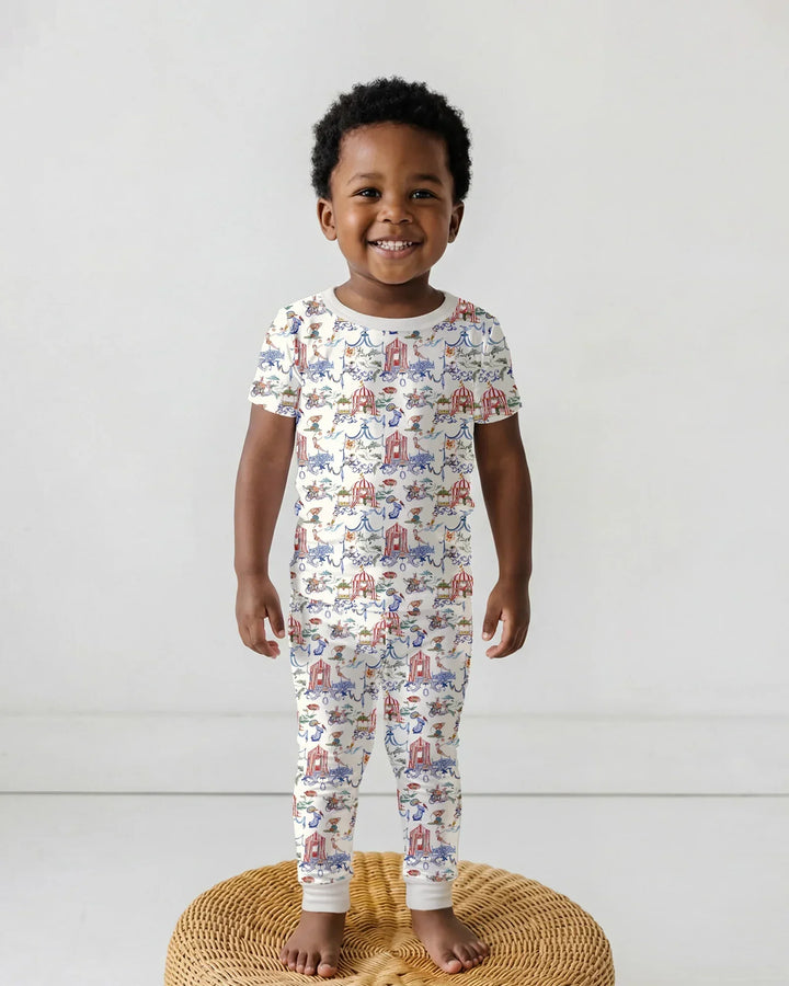Vintage Lousiana Circus Toile Family Matching Bamboo Two Piece Short Sleeve Pajama Set