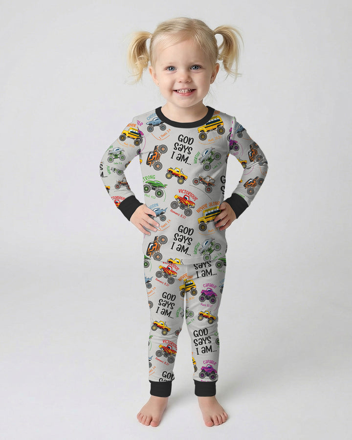 God Says I Am Monster Truck Bamboo Two Piece Long Sleeve Pajama Set