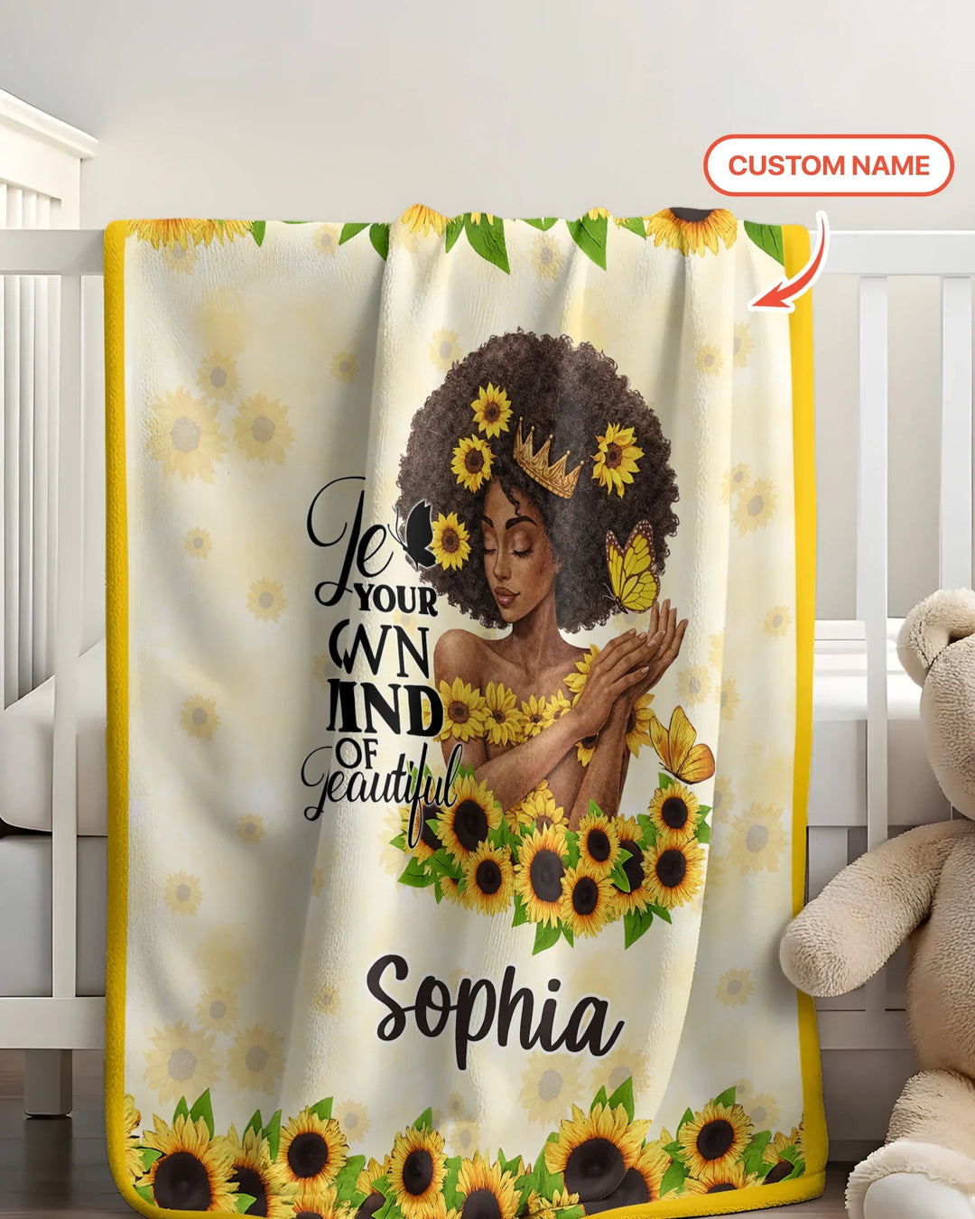 Custom Name Sunflower Queen Bamboo Blanket