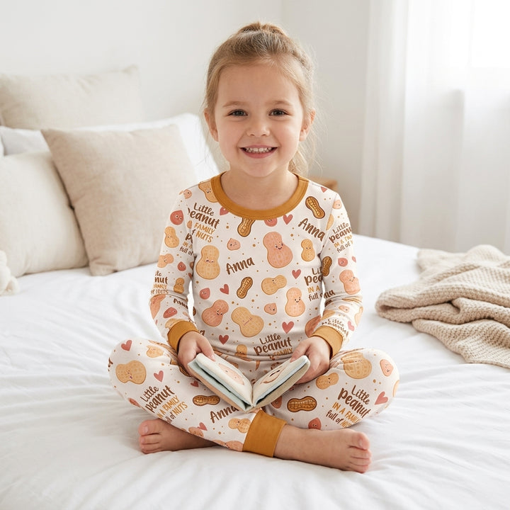 Custom Name Little Peanut In A Family Full Of Nuts Bamboo Two Piece Long Sleeve Pajama SeT