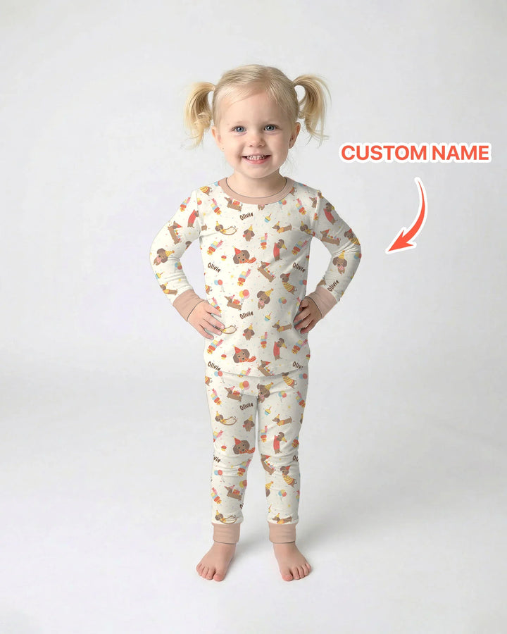 Dachshund Birthday Bamboo Two Piece Long Sleeve Pajama Set
