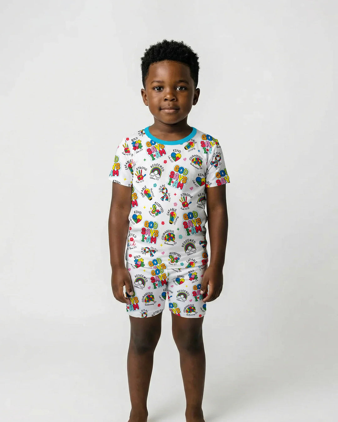 God Says I Am Autism Awareness Two Piece Short Sleeve Shorts Pajama Set