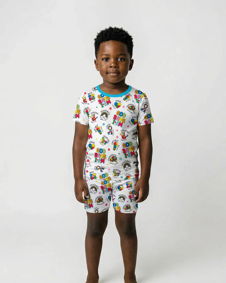 God Says I Am Autism Awareness Two Piece Short Sleeve Shorts Pajama Set