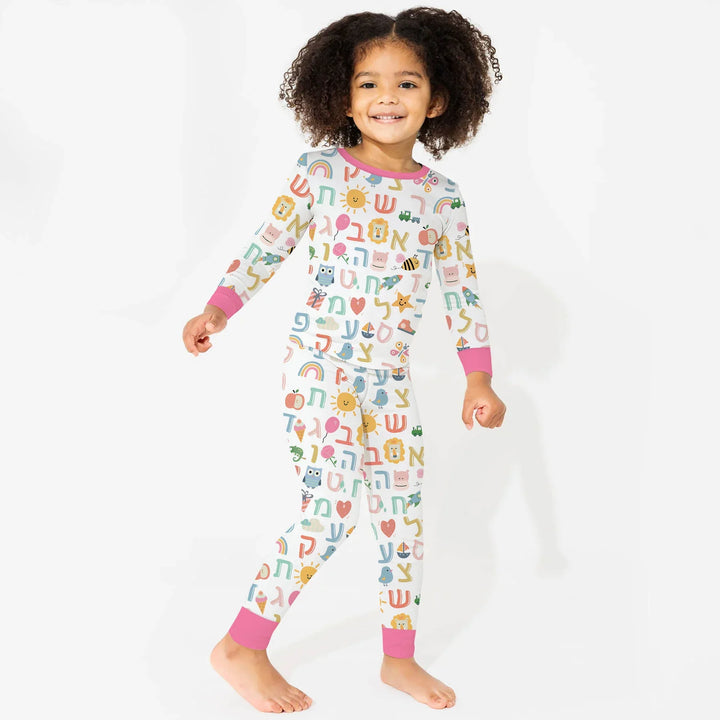 Hebrew Alphabet Two Piece Long Sleeve Pajama Set