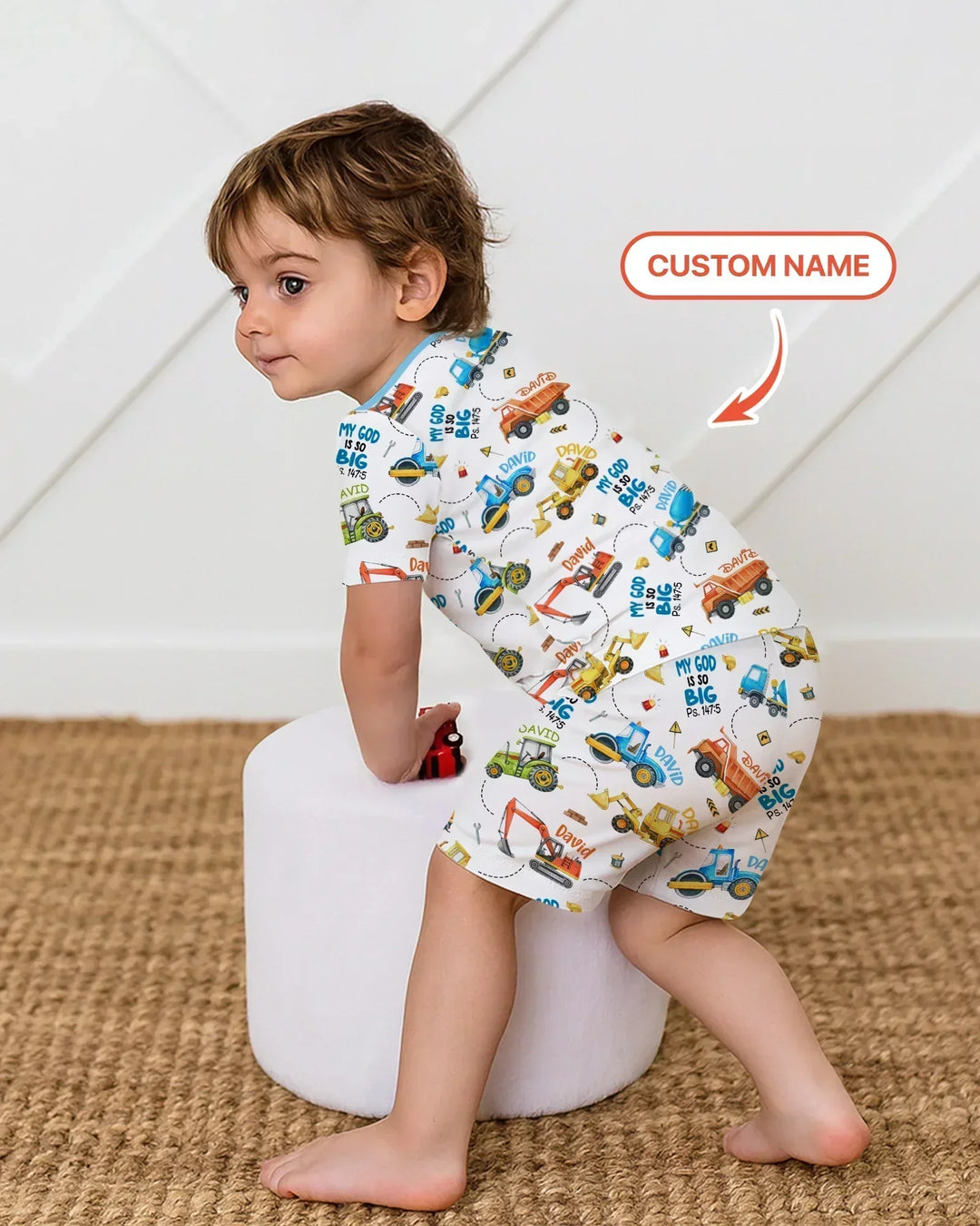 Conjunto de pijama de bambú de dos piezas con nombre personalizado "My God Is So Big" de manga corta y pantalones cortos