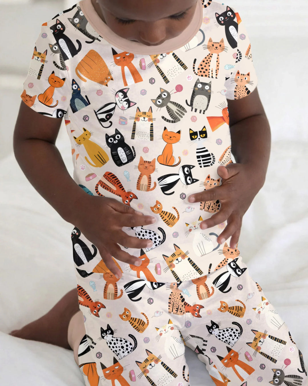 Goofy Mischief Cat Family Matching Bamboo Two Piece Short Sleeve Pajama Set