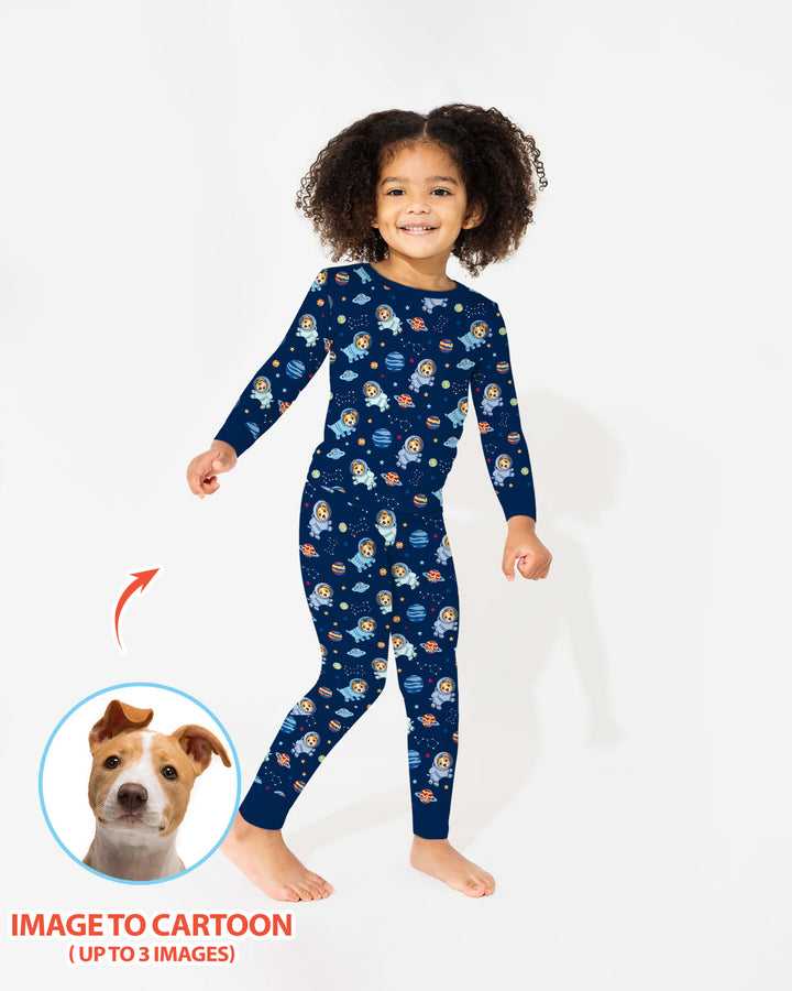 Astronaut Custom Pet Image Family Matching Bamboo Two Piece Long Sleeve Pajama Set