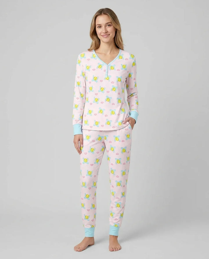 Softbal Coquette Schleifen Damen Schlafanzug Set