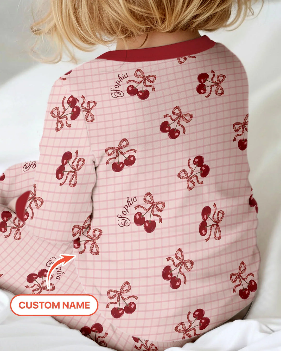 Conjunto de pijama de dos piezas de bambú de manga larga Cherry Mom and Me
