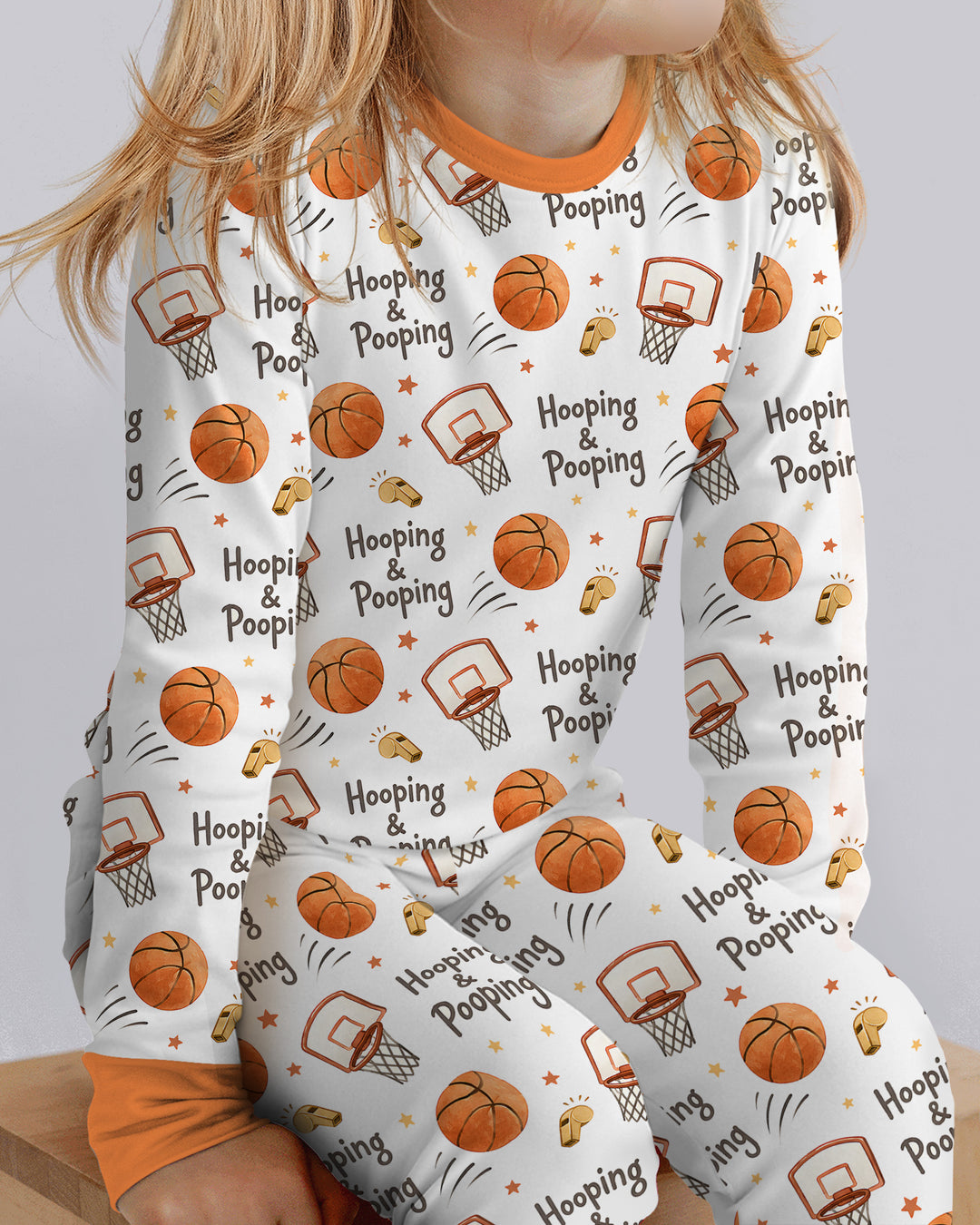 Funny Basketball Hooping & Pooping Bamboo Two Piece Long Sleeve Pajama Set