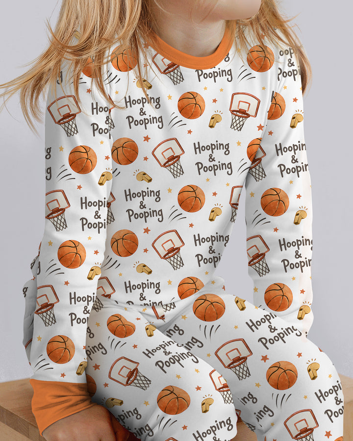 Funny Basketball Hooping & Pooping Bamboo Two Piece Long Sleeve Pajama Set