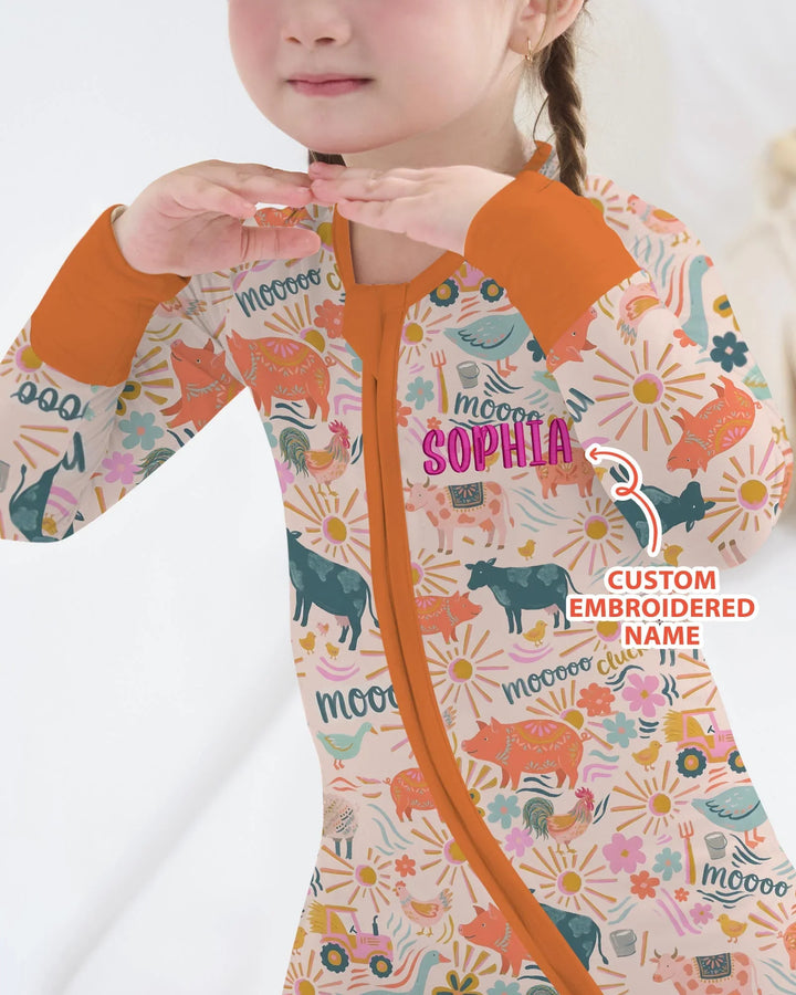 Custom Name Embroidered Colorful Farm Life Bamboo Convertible Zippy