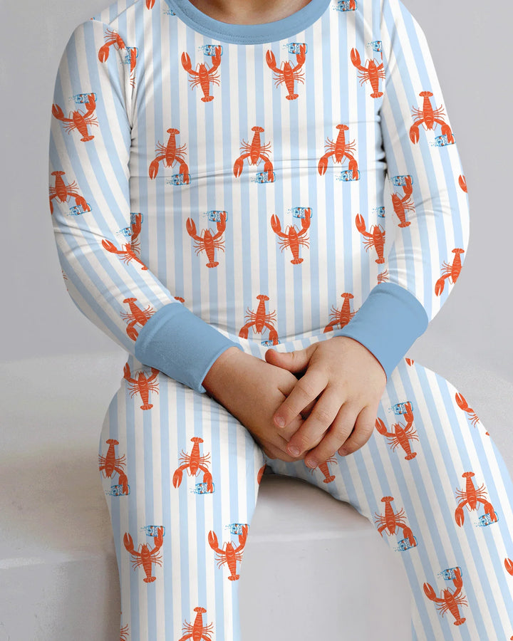 Conjunto de pijama de dos piezas de bambú de manga larga con nombre personalizado, diseño de cerveza y cangrejo de río