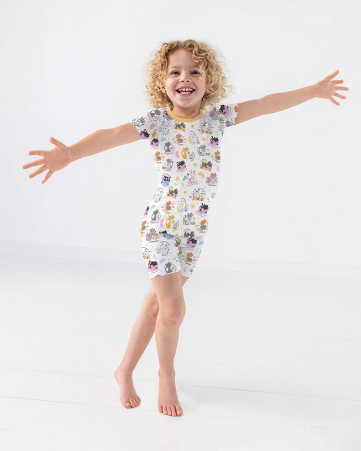 Funny Cat Love Scientist Bamboo Two Piece Short Sleeve Shorts Pajama Set