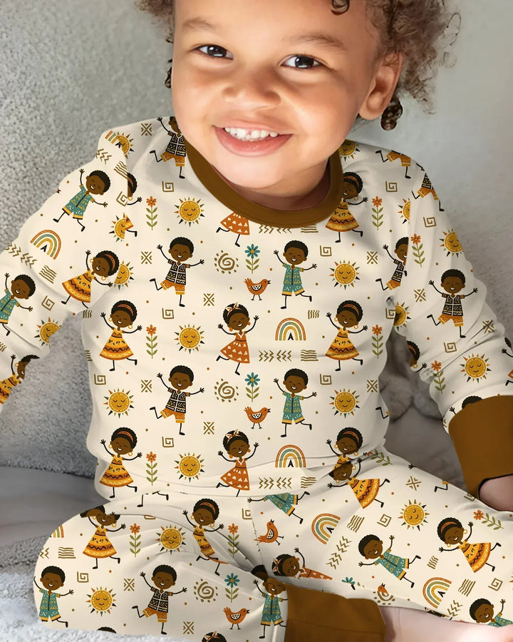 Cute African Heritage Bamboo Two Piece Long Sleeve Pajama Set