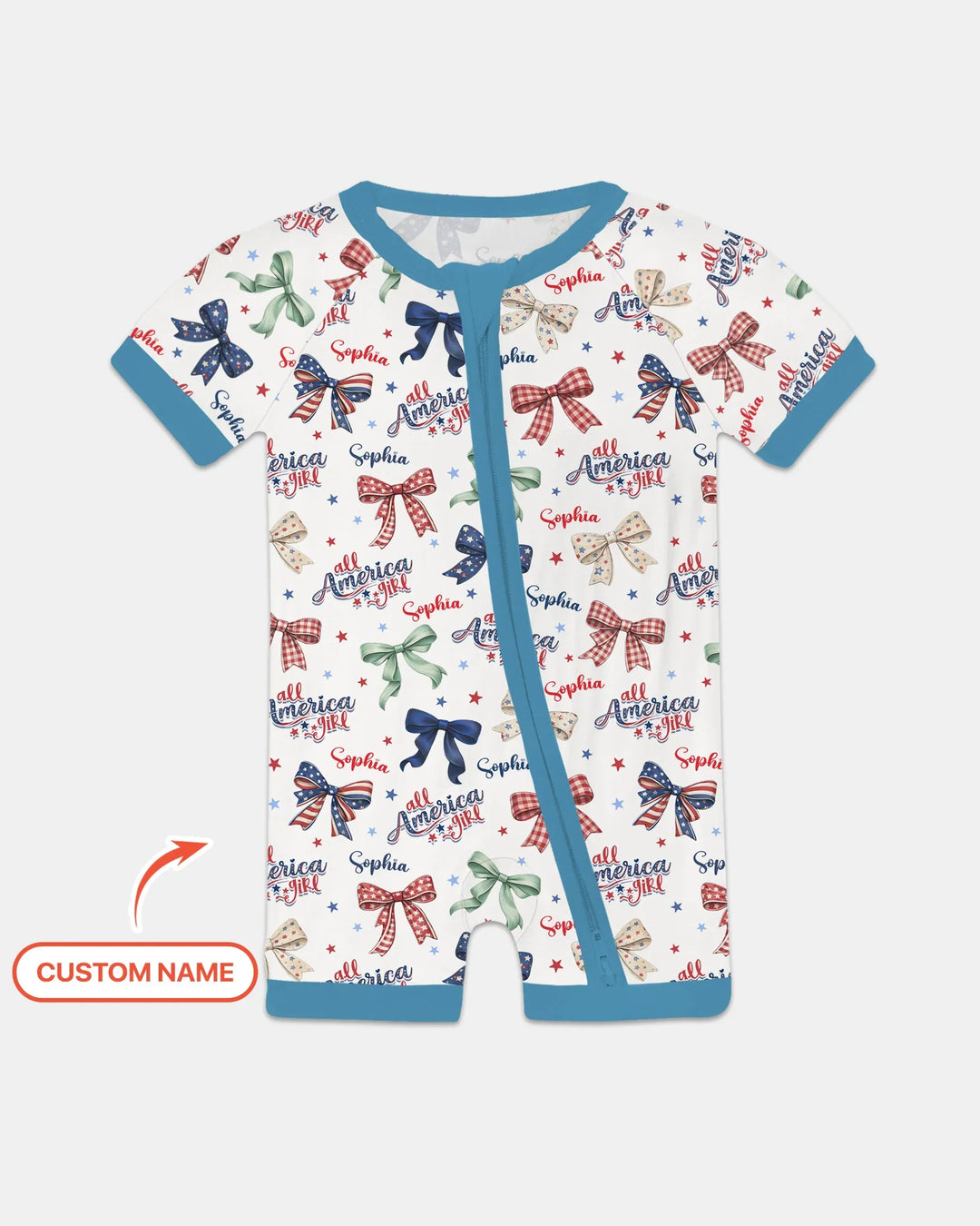 Custom Name All American Girl Bamboo Shorty Zippy