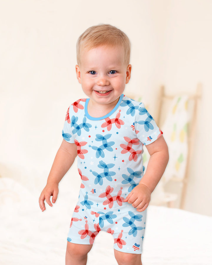 American Balloon Dog Party Bamboo Two Piece Short Sleeve Shorts Pajama Set