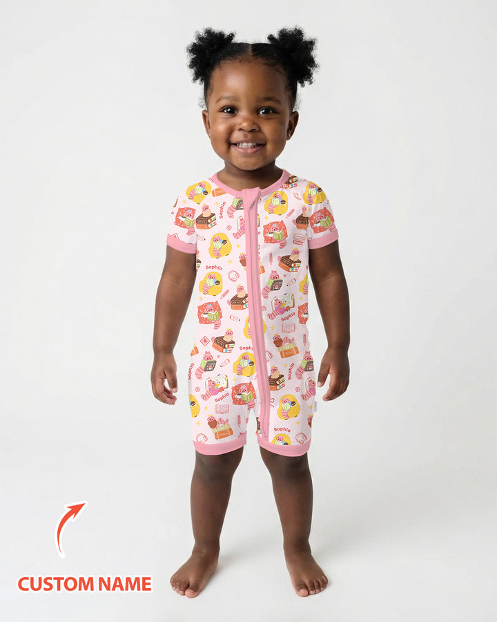 Little Book Worm Family Matching Bamboo Shorty Zippy