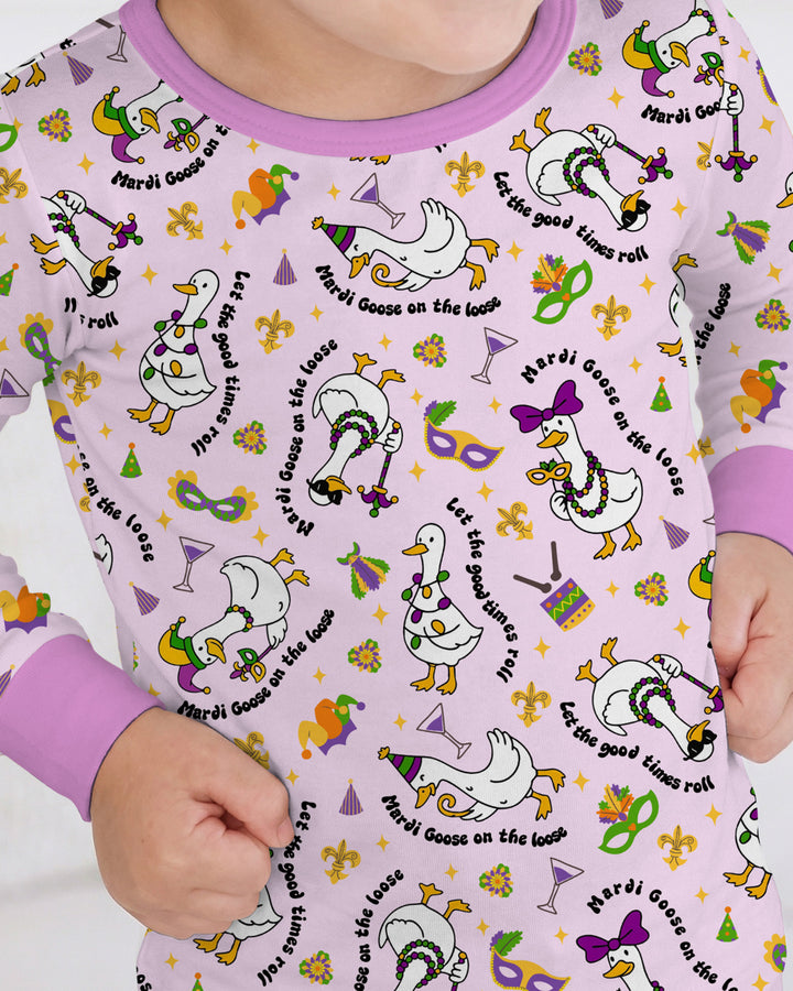 Mardi Gras Silly Goose Two Piece Long Sleeve Pajama Set