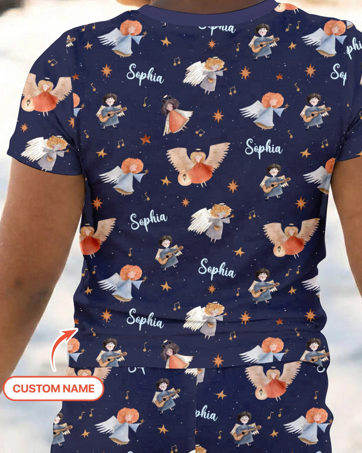 Guardian Angels Custom Name Bamboo Two Piece Short Sleeve Pajama Set