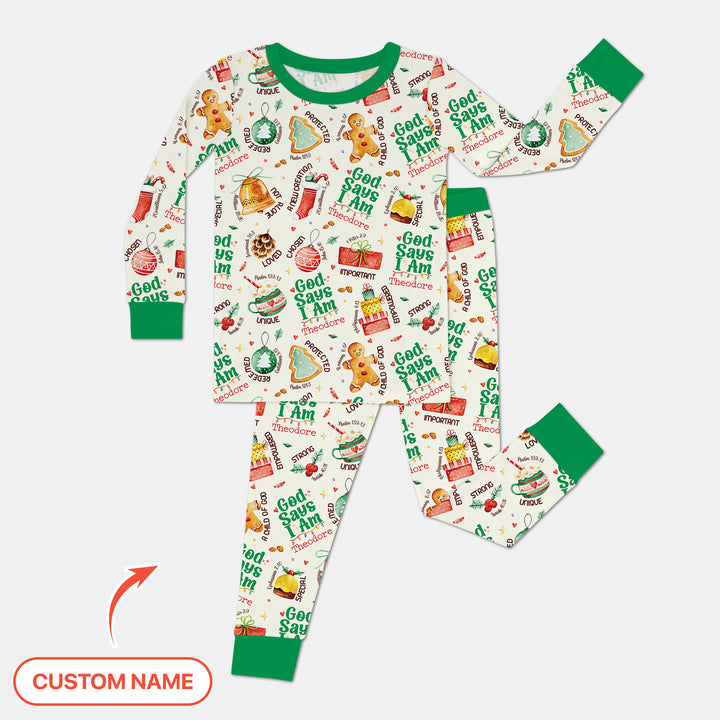 God Says I Am Custom Name Joyful Christmas Two Piece Long Sleeve Pajama Set