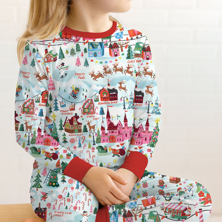 Santa's City Maps Two Piece Long Sleeve Pajama Set