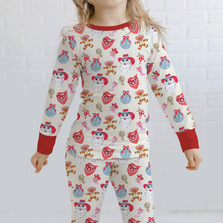 Lovely Western Christmas Girl Two Piece Long Sleeve Pajama Set