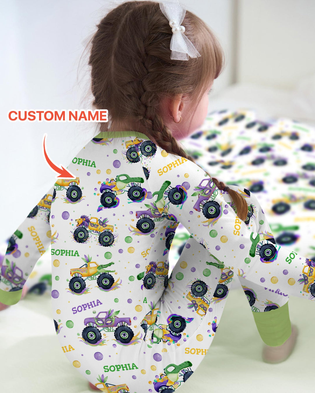 Custom Name Mardi Gras Monster Trucks Convertible Zippy