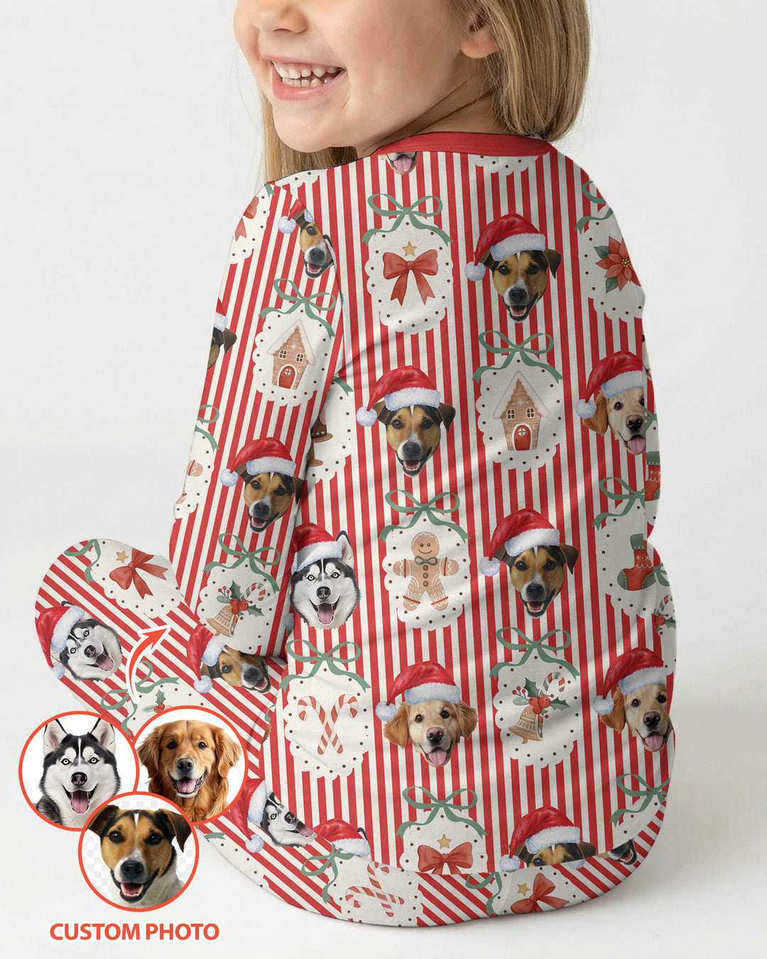 Christmas Paws Custom Photo Bamboo Two Piece Long Sleeve Pajama Set