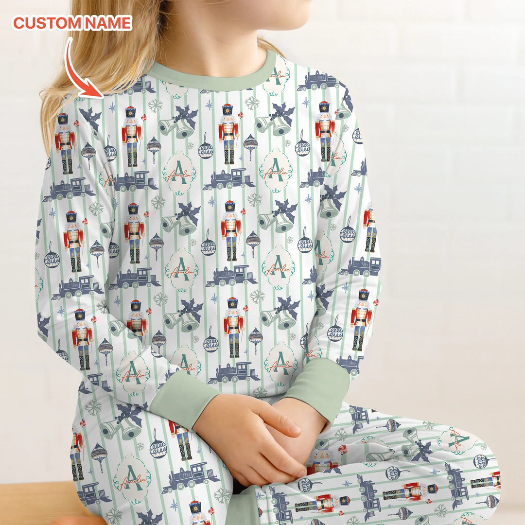 Custom Nutcracker Medium Blue Two Piece Long Sleeve Pajama Set , Custom Nutcracker Medium Blue Two Piece Long Sleeve Pajama Set - 12-18M