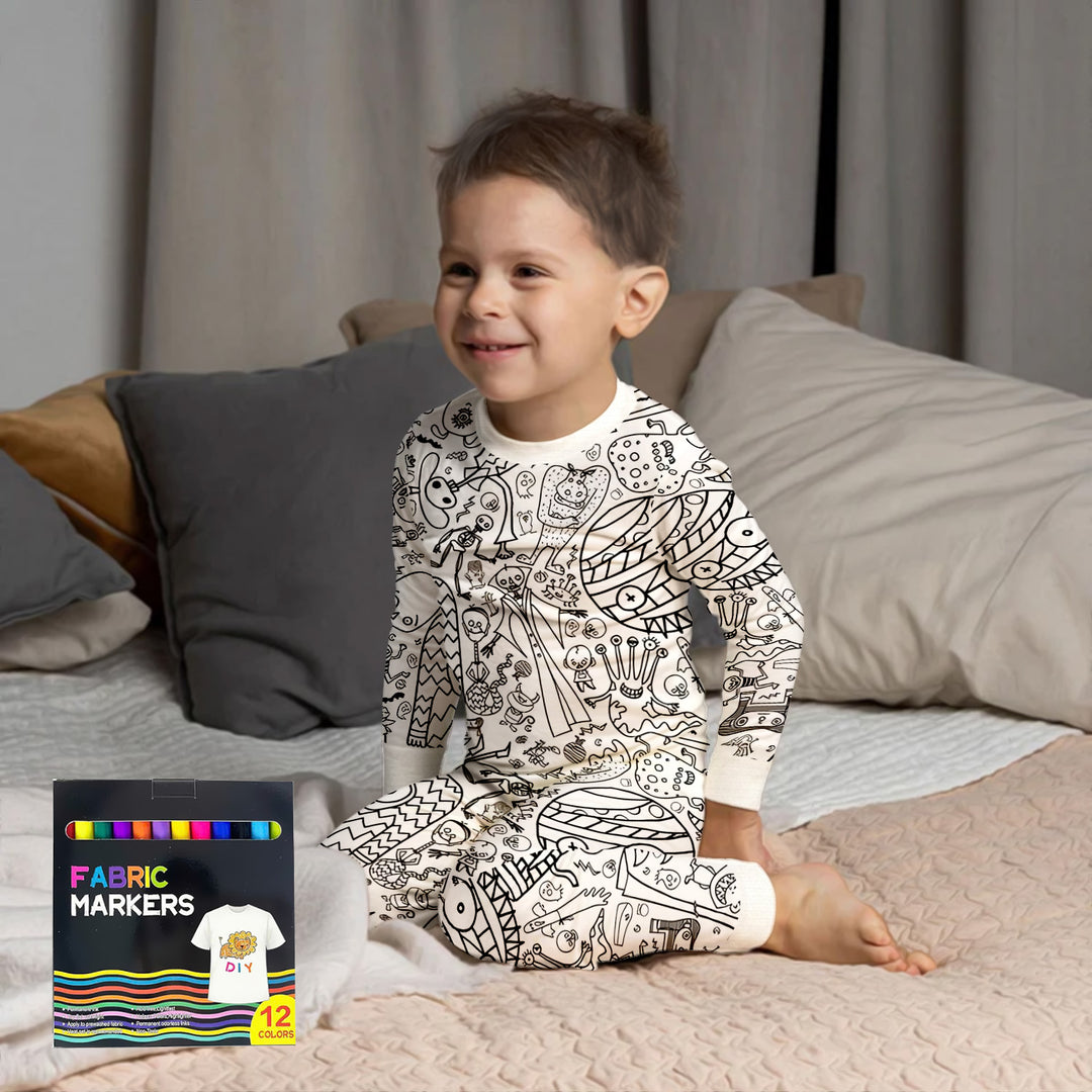 All Colorable Two Piece Long Sleeve Pajama Set