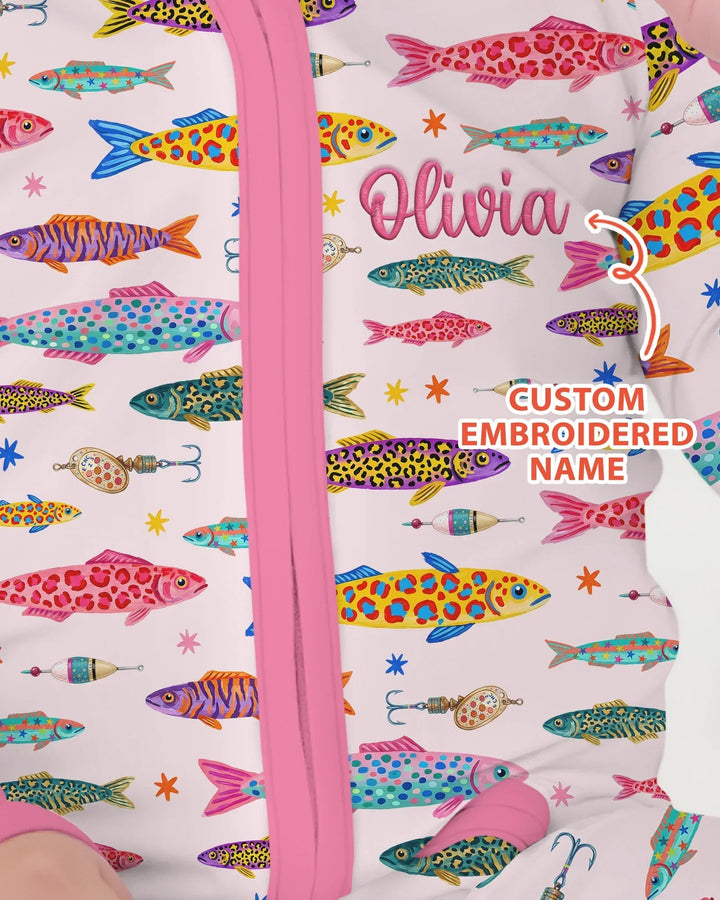 Custom Name Embroidered Colorful Fish Bamboo Convertible Zippy