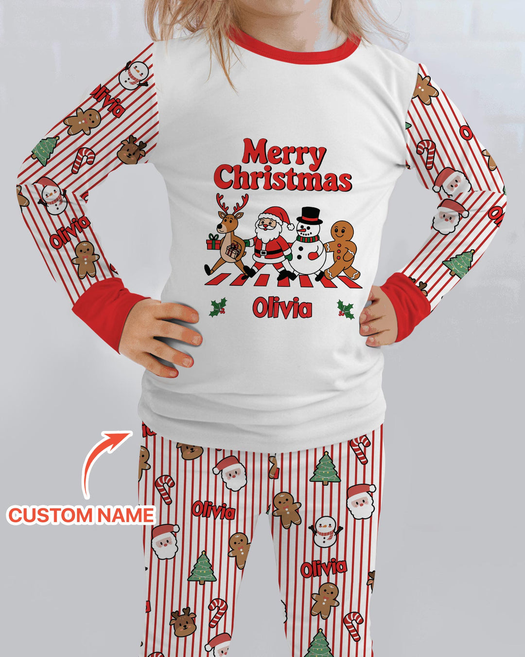Custom Name Funny Christmas Crossing Bamboo Two Piece Long Sleeve Pajama Set