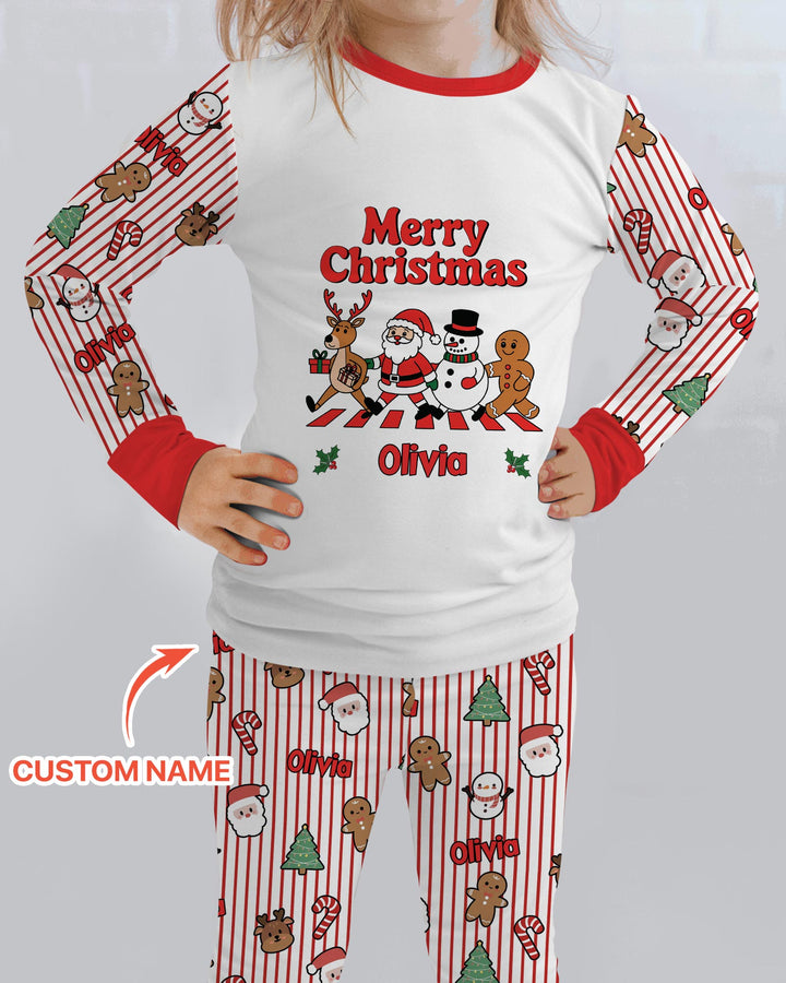 Custom Name Funny Christmas Crossing Bamboo Two Piece Long Sleeve Pajama Set