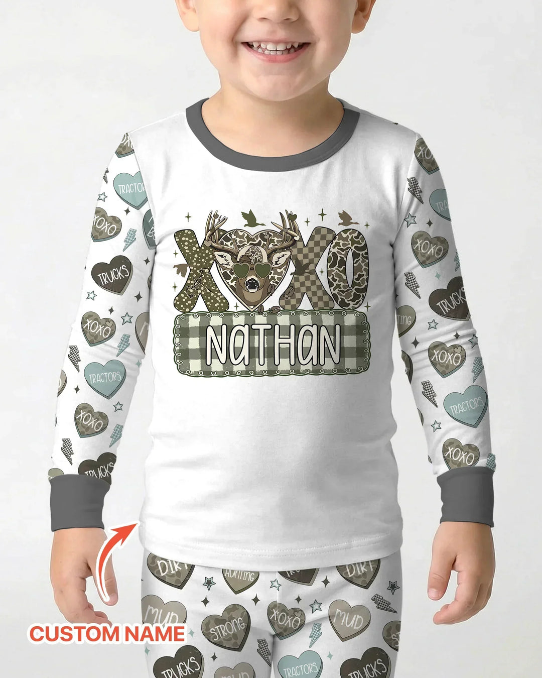 Personalized Hunting Sweethearts Candy Daddy & Me Matching Two Piece Long Sleeve Pajama Set
