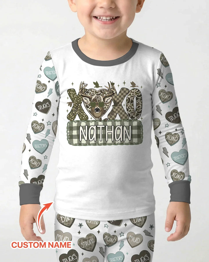 Personalized Hunting Sweethearts Candy Daddy & Me Matching Two Piece Long Sleeve Pajama Set