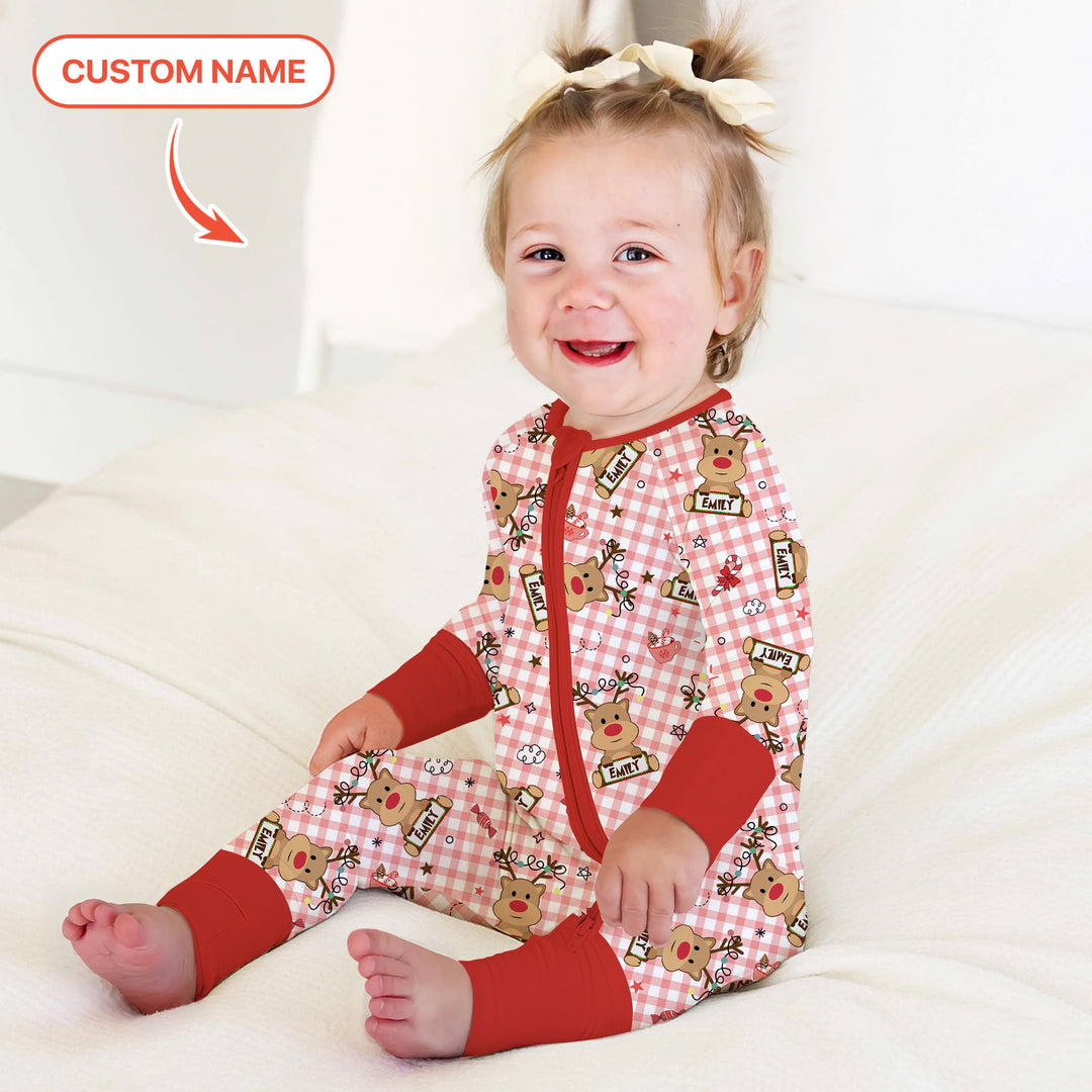 Custom Name Reindeer Gingham Convertible Zippy