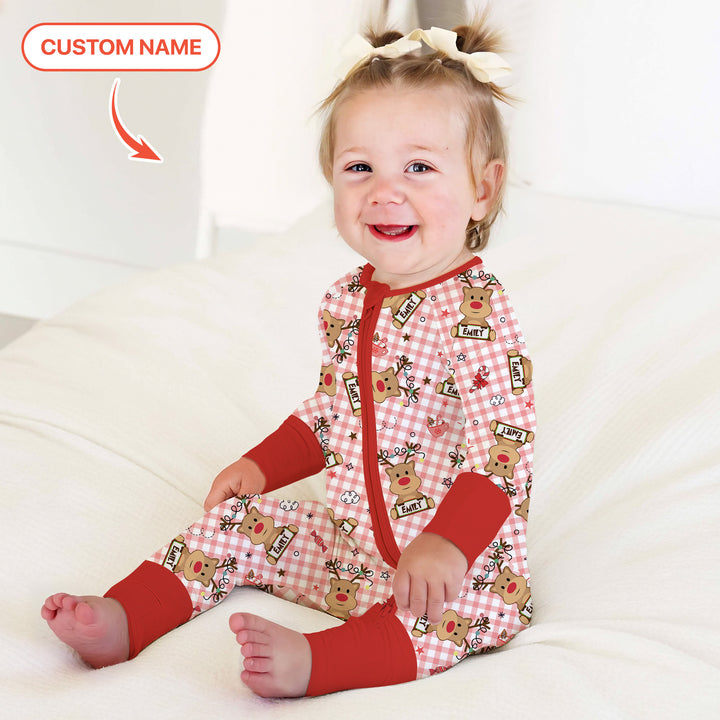 Custom Name Reindeer Gingham Convertible Zippy