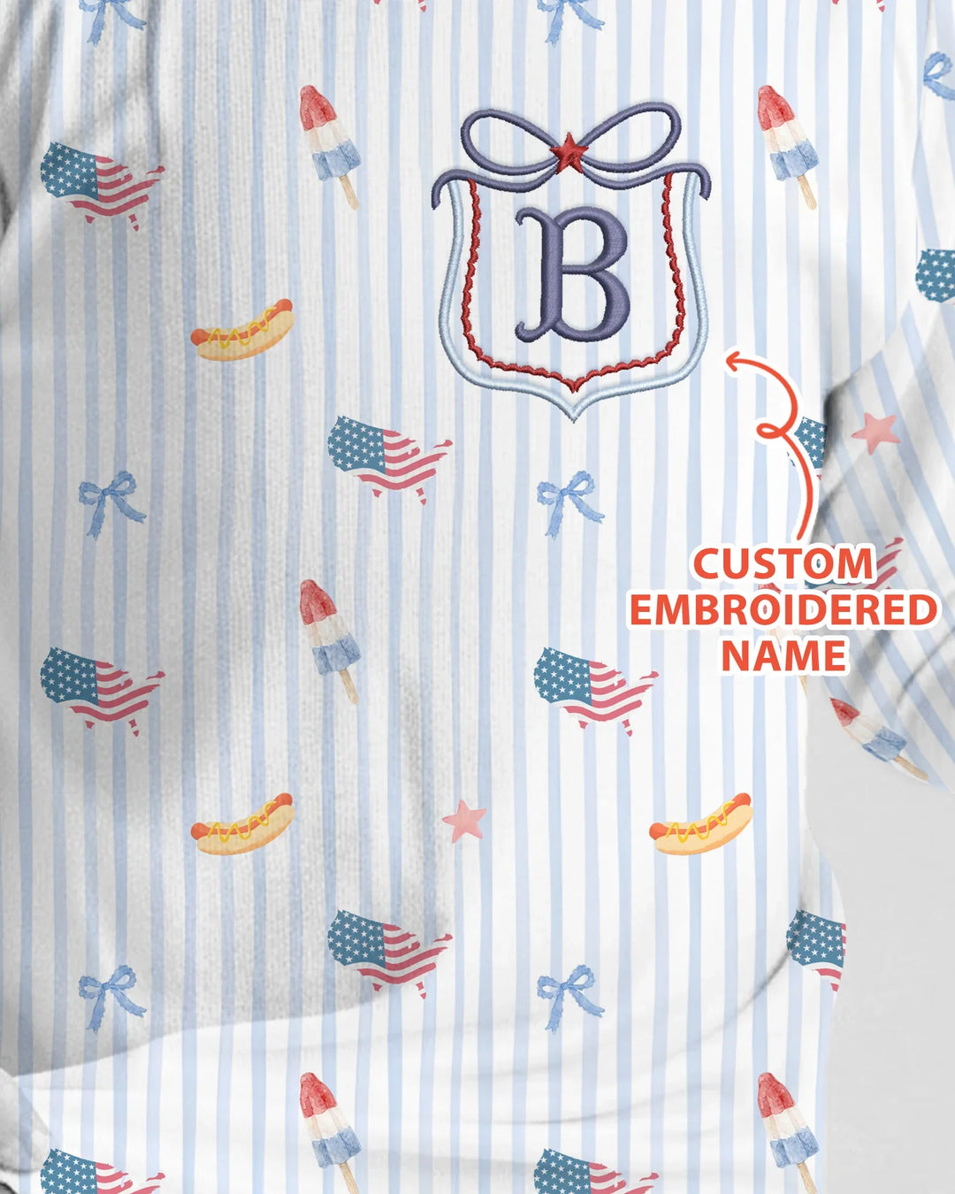 Personalized 4th Of July Embroidered Bamboo Two Piece Long Sleeve Pajama Set