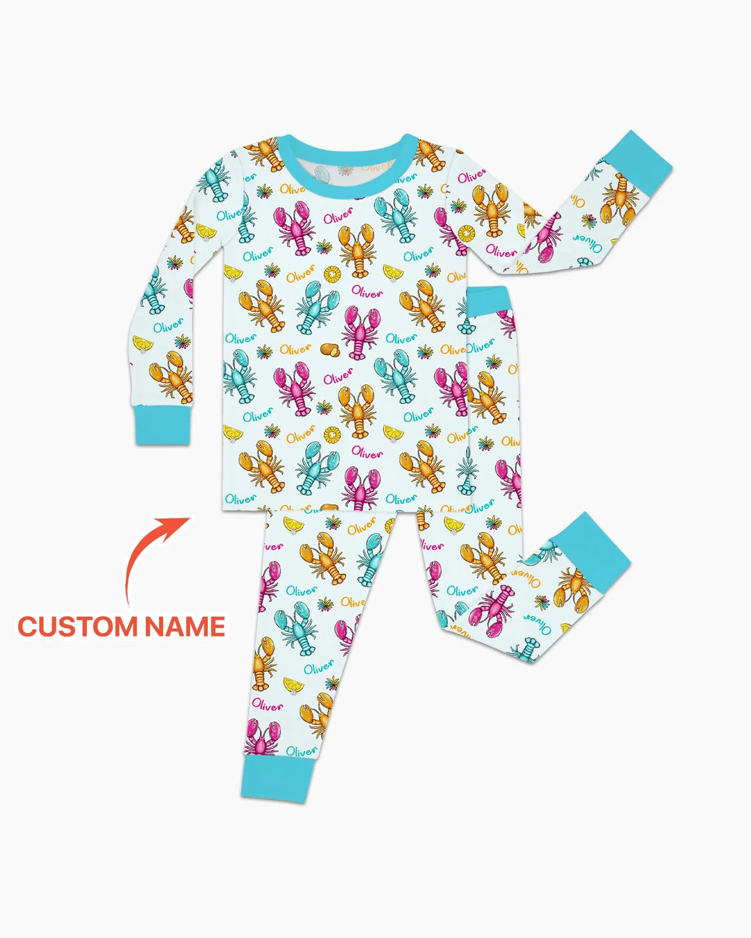 Custom Name Crawfish Crew Bamboo Two Piece Long Sleeve Pajama Set