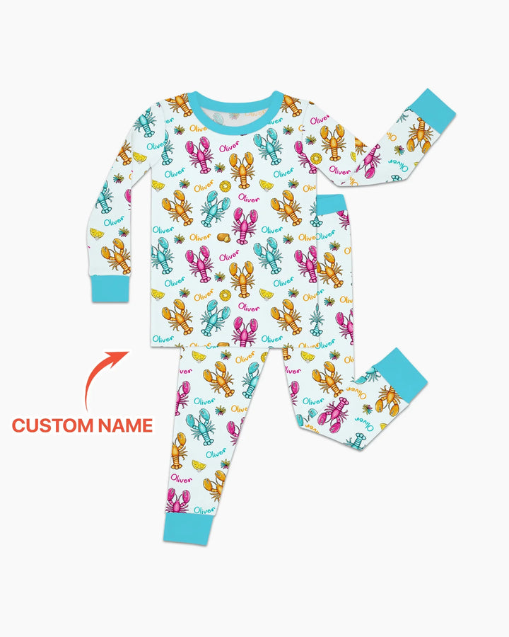 Custom Name Crawfish Crew Bamboo Two Piece Long Sleeve Pajama Set